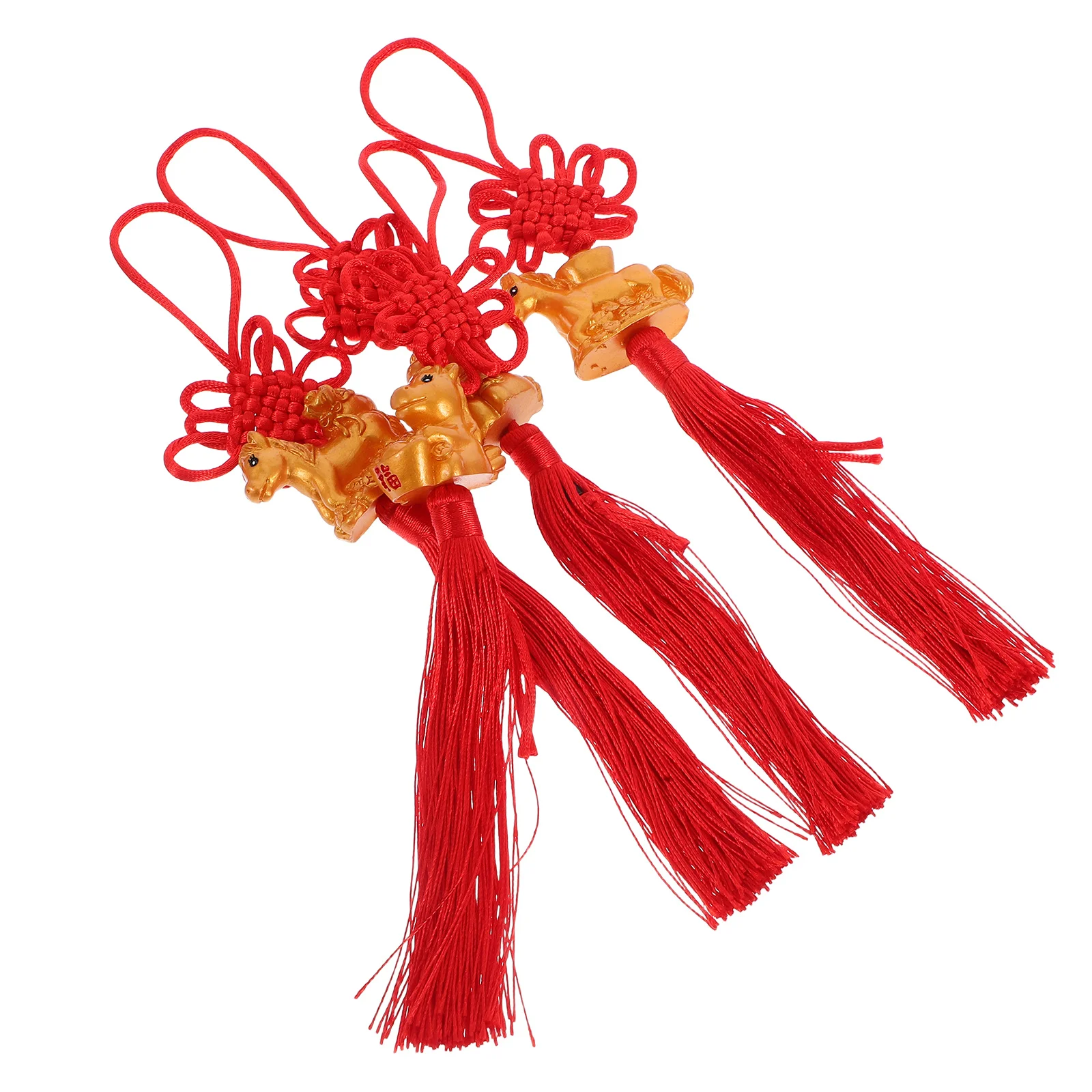 4 قطعة زينة السنة الصينية الجديدة 2026 سنة الحصان الأحمر عقدة شرابة حلي معلقة بونساي نمط الحظ ديكور