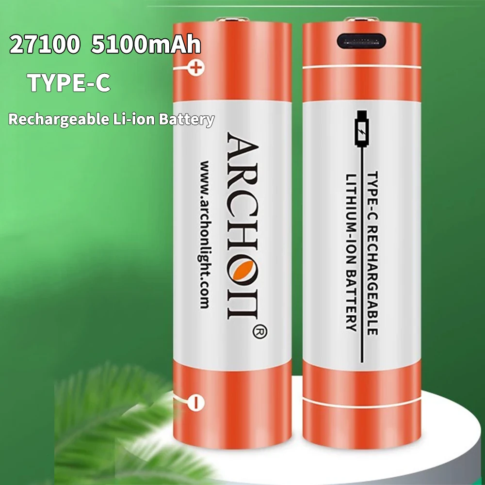 Brand ARCHON Original High Capacity 21700 5100mAh 3.7V Rechargeable Li-ion Battery lithium battery and a flashlight