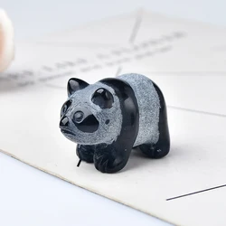 천연 크리스탈 흑요석 중국 곰 팬더 입상 동물 돌 Reiki 공예 작은 장식 홈 장식 선물 기념품