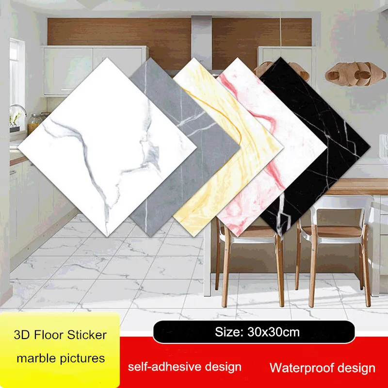 Marble texture non-slip floor stickers Ink stone tile stickers toilet bathroom renovation waterproof floor 3D stickers