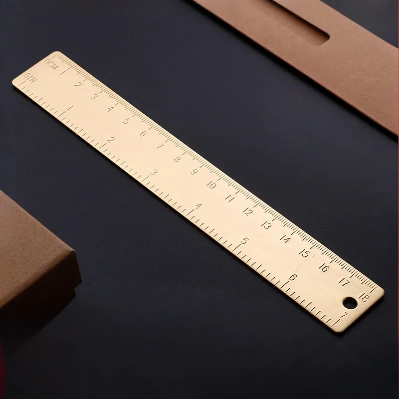 18cm Brass Ruler With Hole 180mm Brass Ruler Double Scale Vintage Ruler Metal Straight Ruler