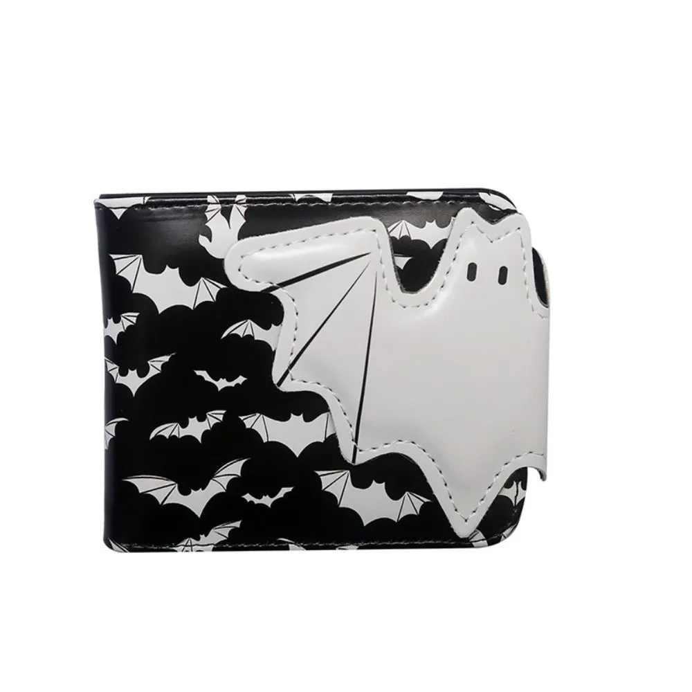 Multi-Functional Bat Ghost Print Wallet Long Strap Large Capacity Foldable Coin Purse Portable Buckle Design