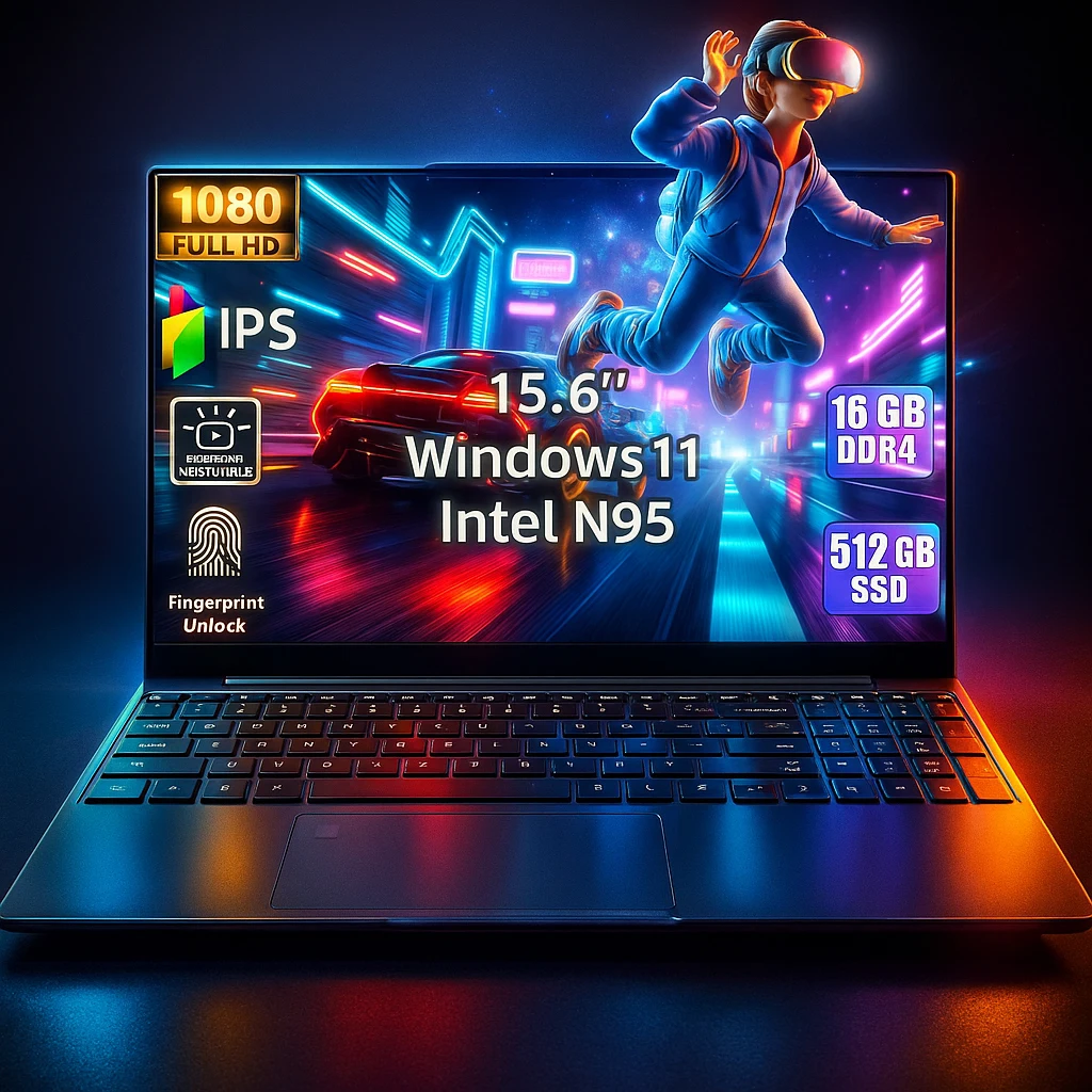 

15.6" New Ultra Slim Laptop Computer Portable Windows 11 Intel N95 Notebook 16GB RAM 512GB SSD Office Study Laptops