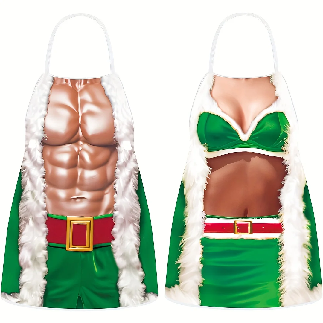 A set of 2-piece Christmas aprons, suitable for both male and female chefs, ideal for couples to use as decorations