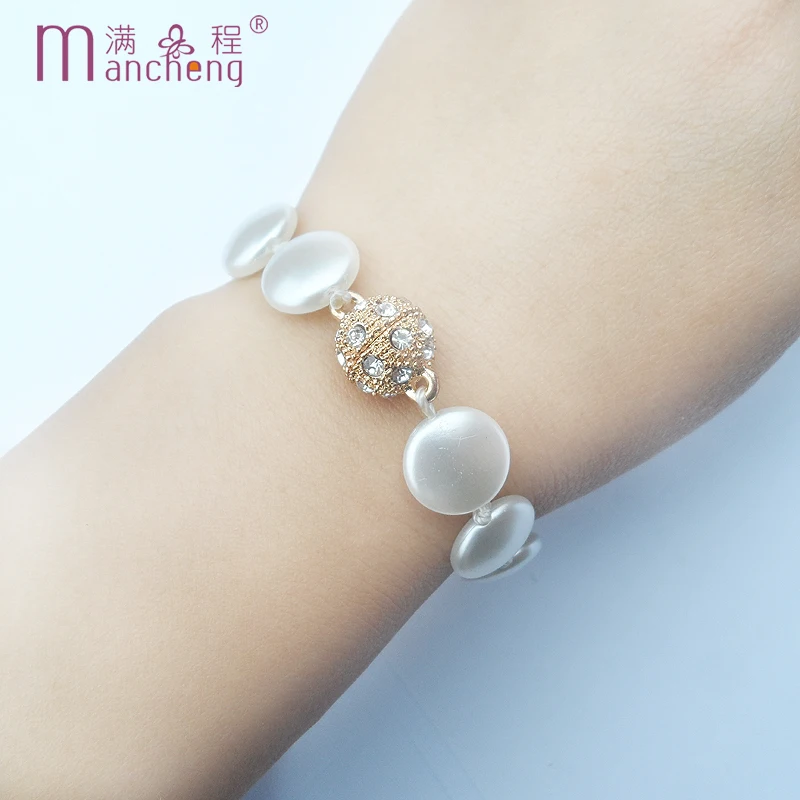 tiki arcane 2 rupee item OL Style Flat Disc Rope Chain White Oval Pearl Beads Magnet Bracelet Manga Wedding Jewelry For Women