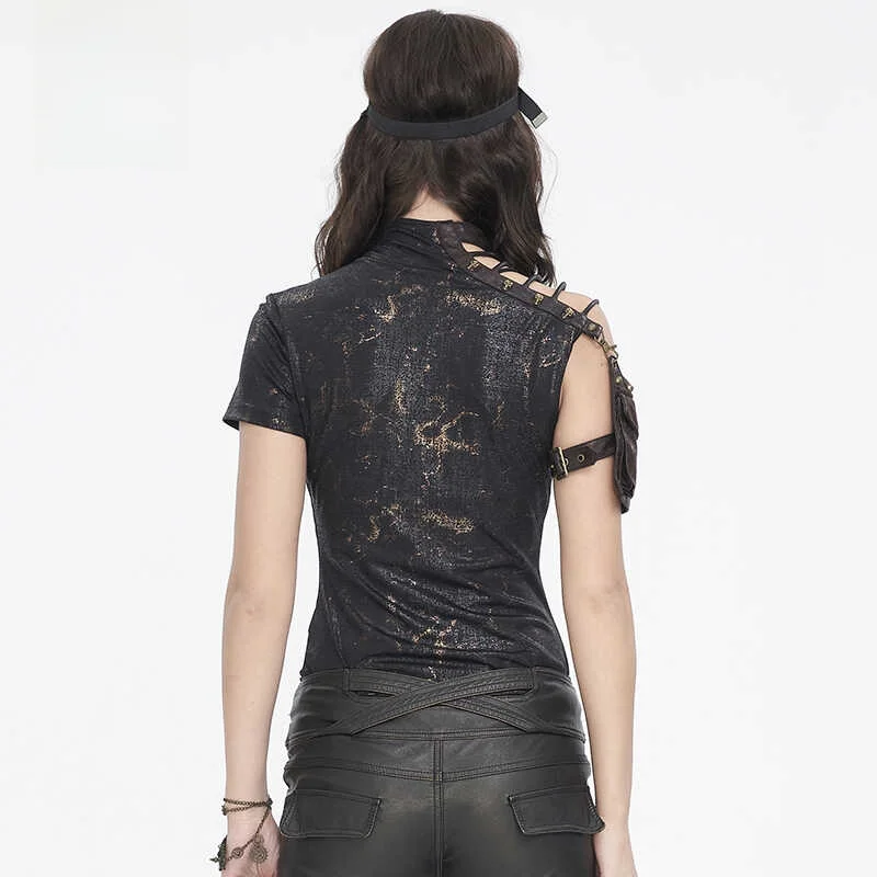 Devil Fashion Elastic Knitted Short T Women's Style Hollow out Design Comfortable Fit Long Sleeve Printed Top for Summer