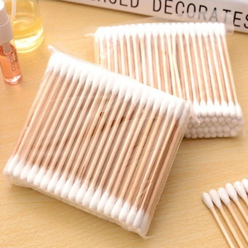 300pcs Bamboo Swabs with Wooden Handle, Double-Ended Swabs, Suitable for Ears, Makeup, Daily Cleaning, Fragrance-Free