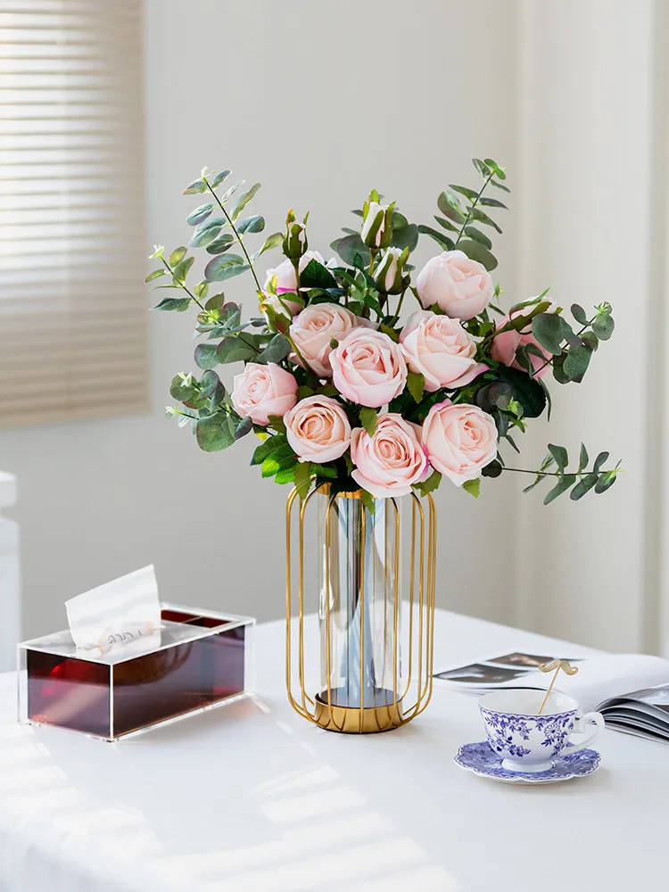 

High-grade bionic roses light luxury high-end ornaments dining table fake flower decoration flower living room simulated flower