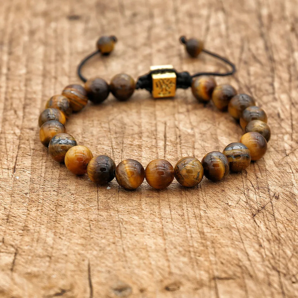 8mm Tiger Eye OM Tree of Life Bracelets for Women Men Handmade Jewelry Natural Stone Braided Yoga Charm Bracelet Gifts