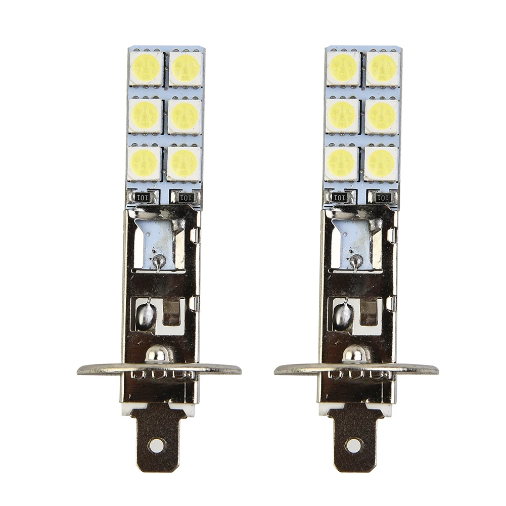 2PCS H1-12SMD-5050 LED Bulbs 1800LM 6000K Super White Car Fog Light Day Night Driving Running Light Lamp Auto LED Headlights 12V