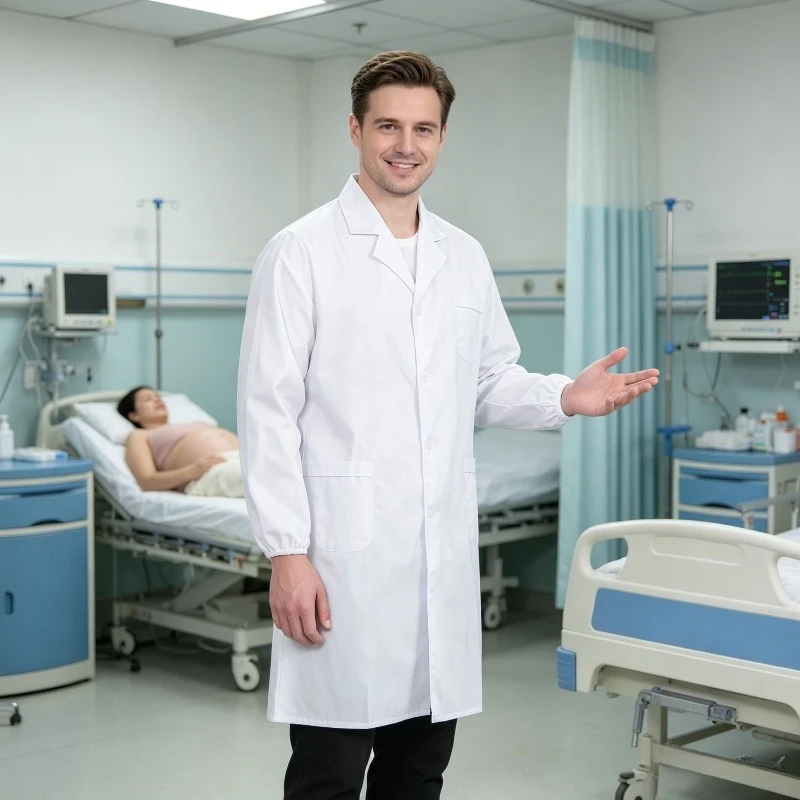 Classic Unisex White Lab Coat Breathable Long Sleeve Work Uniform for Doctors, Nurses, Beauticians and Lab Technicians
