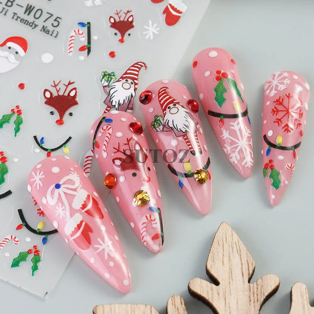 5d dos desenhos animados papai noel arte do prego adesivo natal veados luvas de natal bengalas floco de neve branco sliders manicure decorações LEBLB-W075