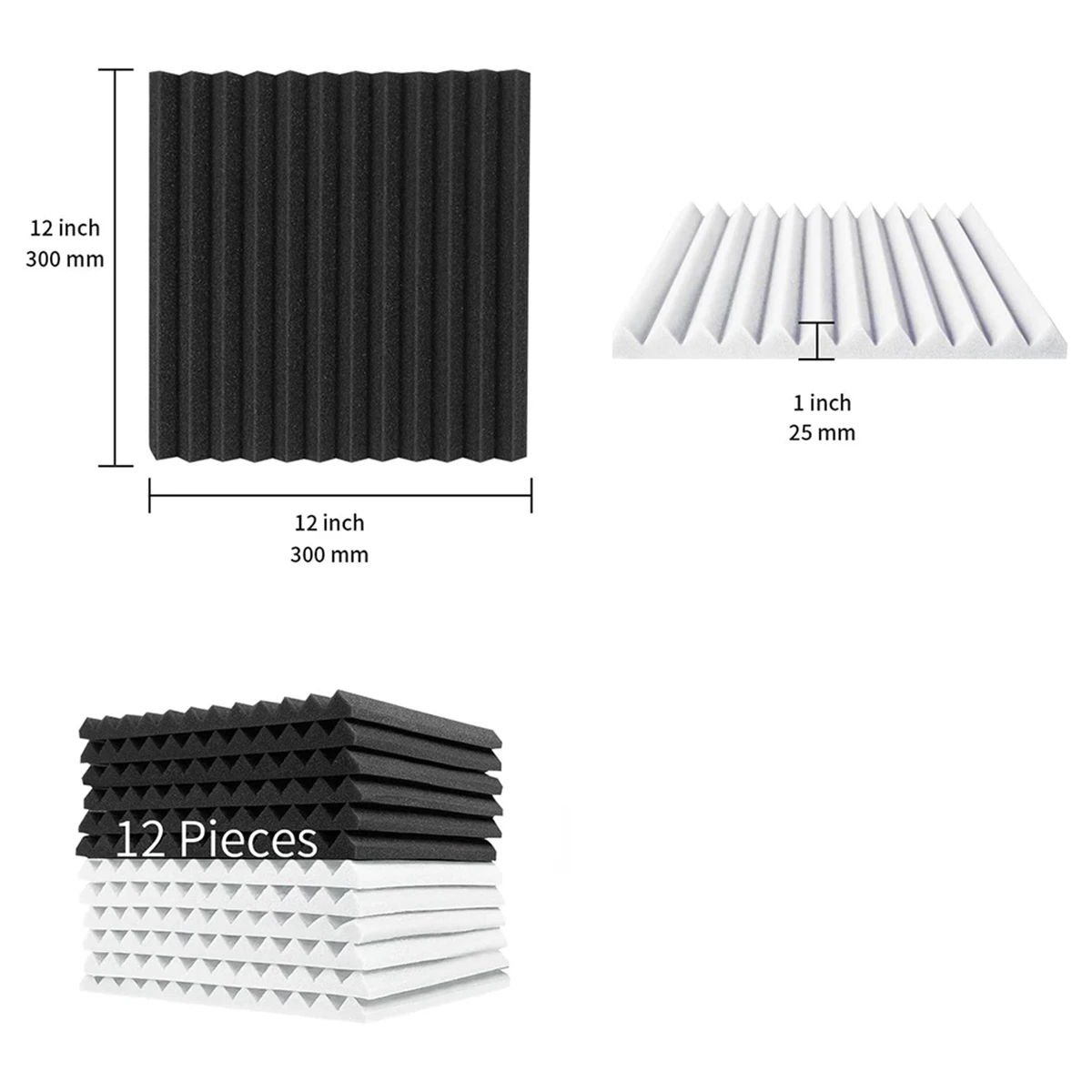 12Pcs Acoustic Foam,Sound Insulation Foam Panels,Studio Foam Wedges,Sound-Absorbing Board for Studio Ceiling,2.5X30X30cm