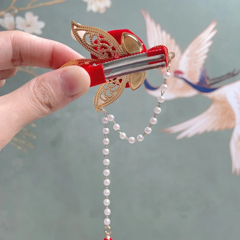 Chinesische Hanfu Mädchen Kopf bedeckung Neujahr Mädchen Haarschmuck niedlichen roten Rose Kinder Haars pange Festival Geschenk