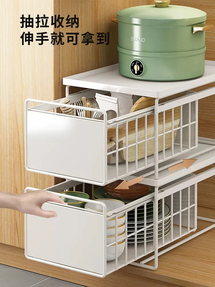 Sewer rack, kitchen cabinet pull-out basket, pull-out layered, sink, dishes, seasoning drawer, storage and partition