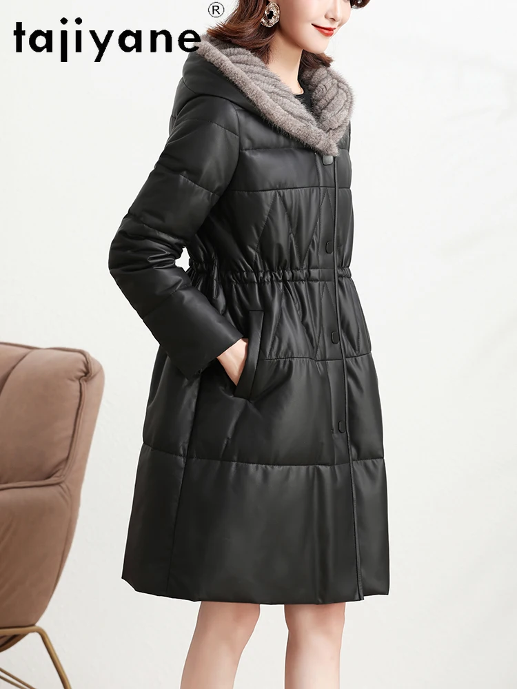 TAJIYANE Piumino in vera pelle di pecora da donna Pelliccia di visone con cappuccio Giacca in vera pelle Capispalla sottile Abbigliamento invernale da donna 2025 상??.킹