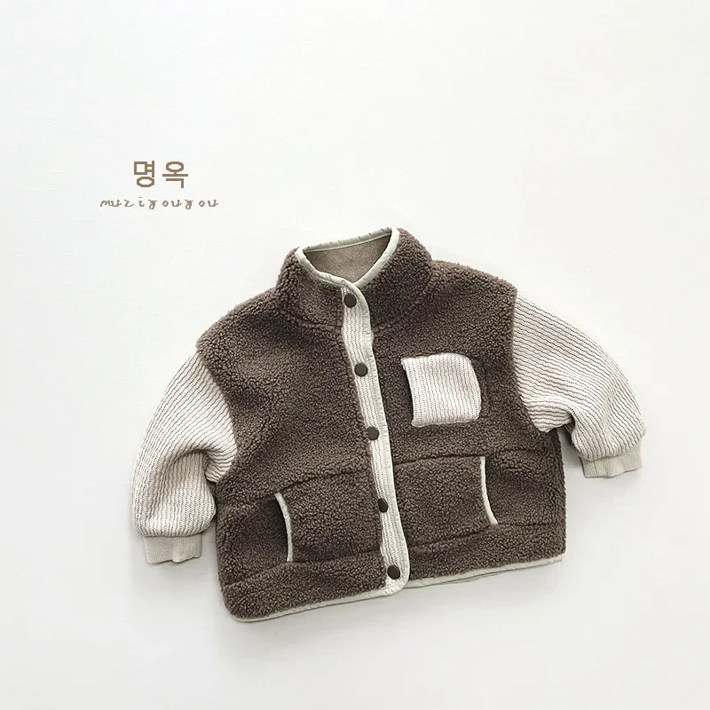 Autumn Winter Children Thicken Plush Warm Coat Casual Kid Patchwork Long Sleeve Tops Boy Girl Baby Fleece Jacket Toddler Outfits