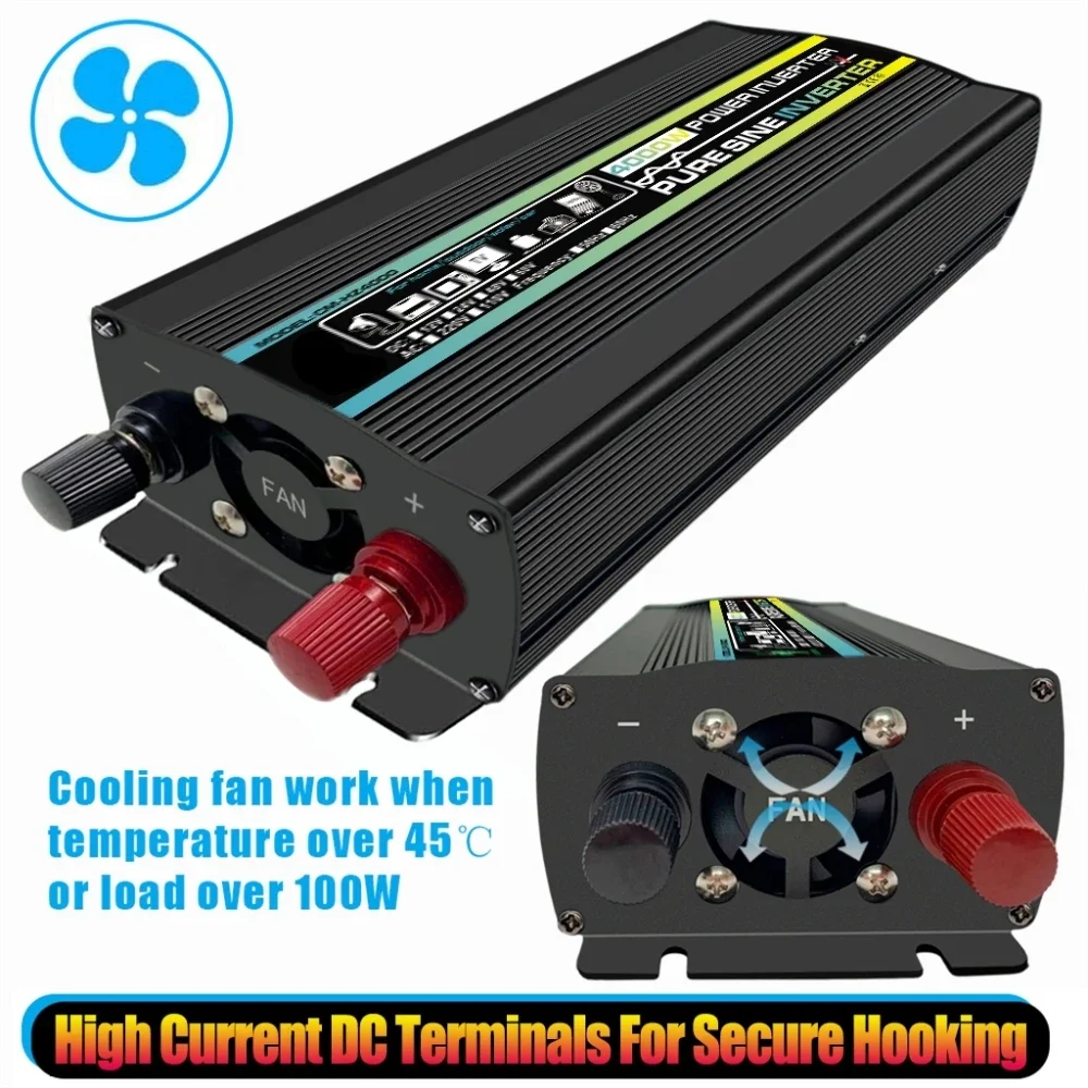 3000W Universal Power Inverter Pure Sine Wave 12V to 220V Voltage Transformer Car Home Converter Off Grid Power Inverter