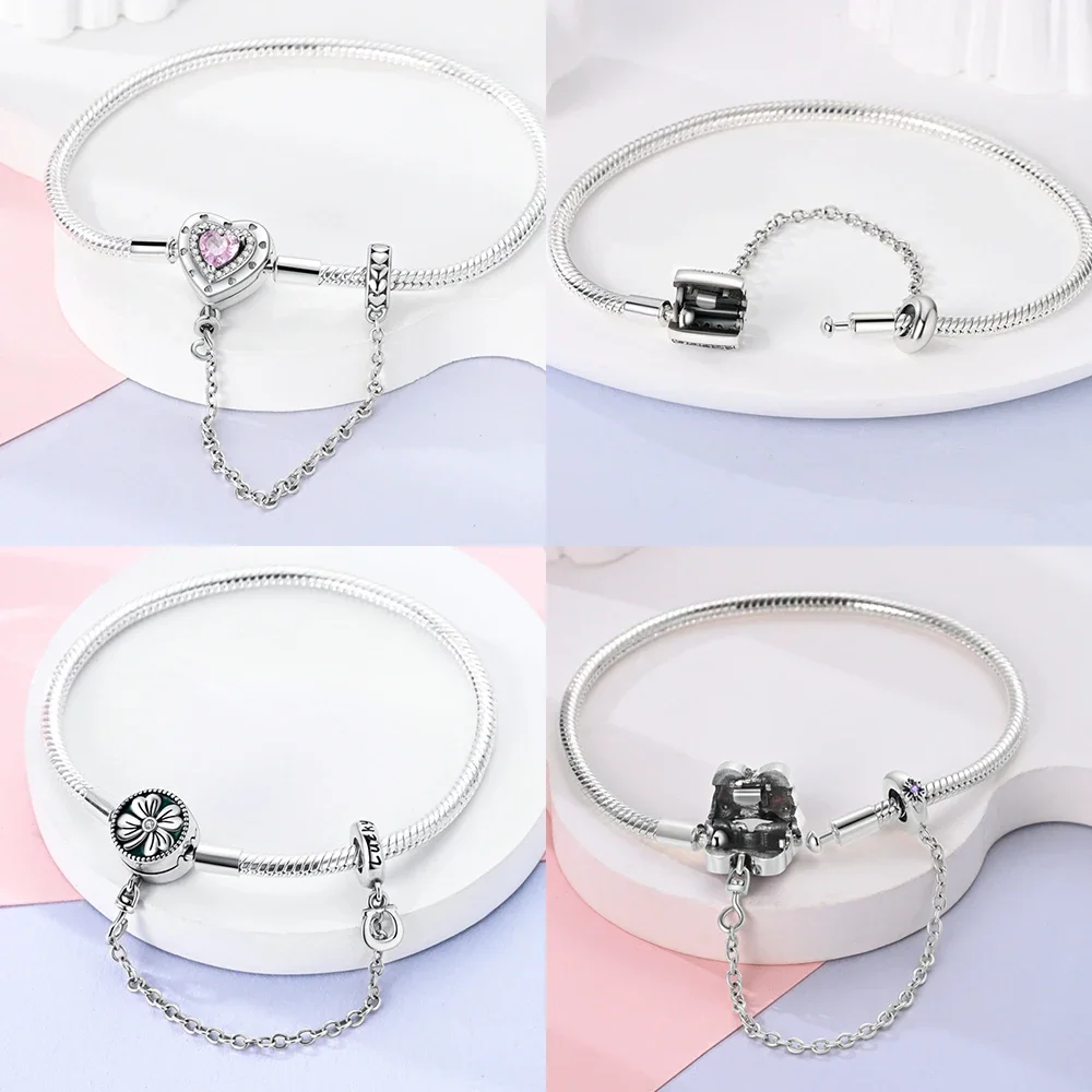 Pulsera de plata de ley 925 con forma de concha de océano, cadena de hueso de serpiente, compatible con abalorios originales, regalo de joyería