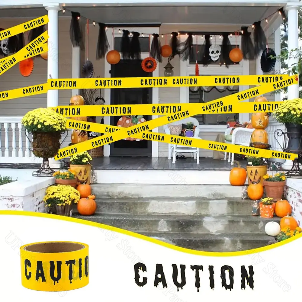 25M Halloween Decoration Caution Tape Ribbon Non- Adhesive Yellow Halloween CAUTION Tape for Ourdoor Halloween Party Decor Favor