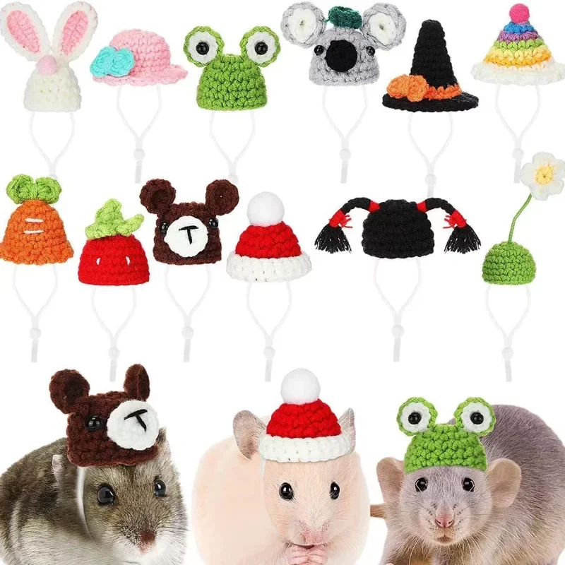 

Lovely Hand Knitted Mini Hamster Hat for Small Animals Christmas Party Costume Accessory Suitable for Lizard Guinea Pig Reptile