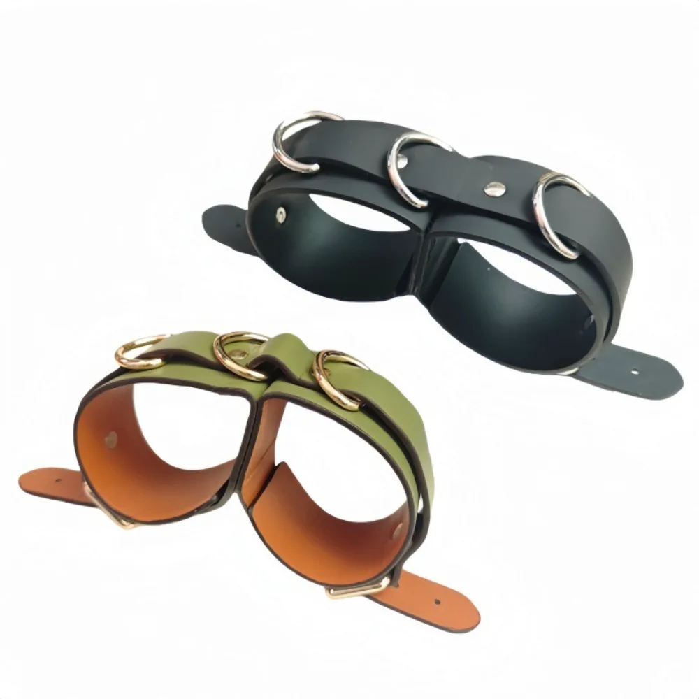 PU Leather Connected Wrist Cuffs, Adjustable Restraint Handcuffs with Metal D-Rings for Adults 18+