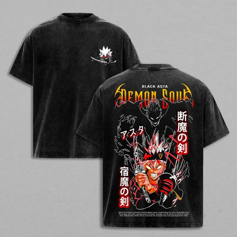 Anime Black Clover Asta Graphic T Shirt Men Short Sleeve Clothing Casual Cotton Tshirt Vintage Washed T-shirt Harajuku Male Tops