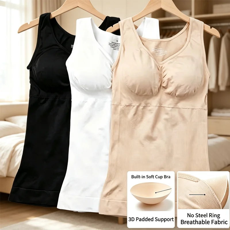 Women Shapewear Camisole with Built in Bra Sleeveless Tank Top Tummy Control Underwear Female Slimming Compression Undershirt