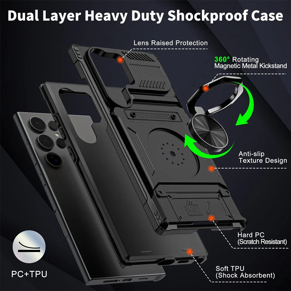 Etui do Samsung Galaxy S24 S23 Ultra Plus A55 A35 A15 4G 5G Magnetic Rotated Ring Kickstand Heavy Drop Protection Wallet Cover