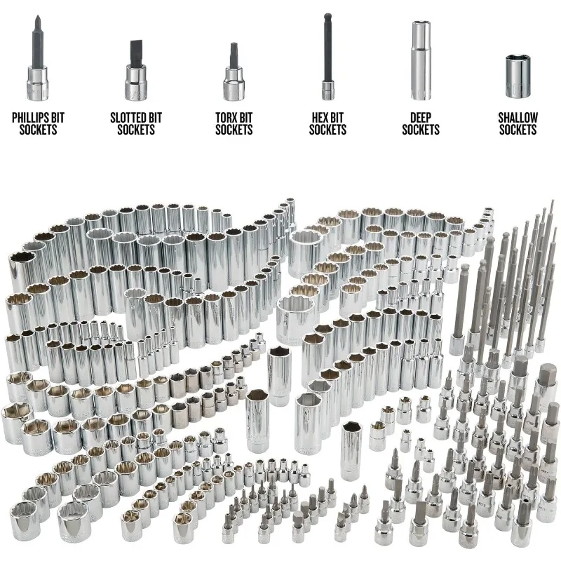 Socket Set, 299 Pieces, Includes Deep Socket, Shallow Socket, Hex Bit, Torx Bit, Slotted Bit, and Phillips (CMMT45310)