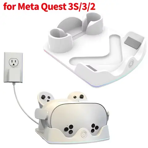 Meta Quest 3S VR 충전 스테이션용 고속 충전 도크 헤드셋 디스플레이 스탠드 및 Meta Quest 3S/Quest 3/2용 컨트롤러 마운트