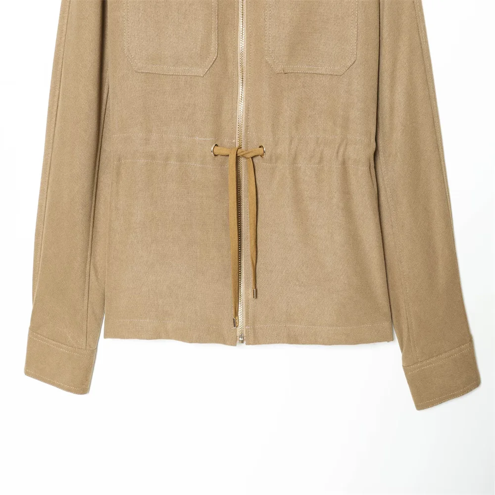 Winter nieuwe damesmode kraag verstelbare taille zak decoratie jas en wijde pijpen casual broek