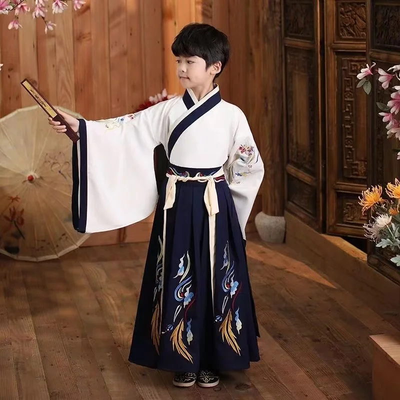 Hanfu chino tradicional para niños, ropa de manga larga para estudiantes de primaria, conjunto de disfraces de rendimiento para niños y niñas