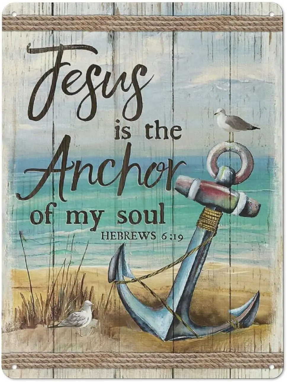 FixeLLD Rustic Metal Tin Sign Sailor Poster Jesus Is Anchor Of My Soul Ocean Poster Country Wall Art Farmhouse Parlor Kitch sign