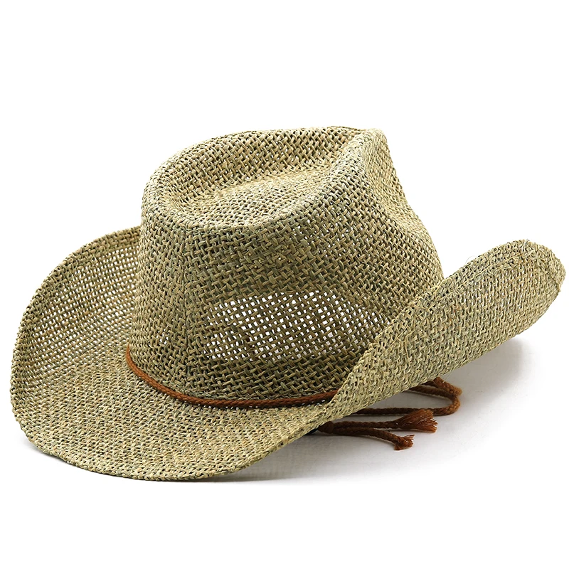 Simple Sun hat for men and women\'s summer hats personalized western Girl cowboy straw hat beach hat 56-58CM