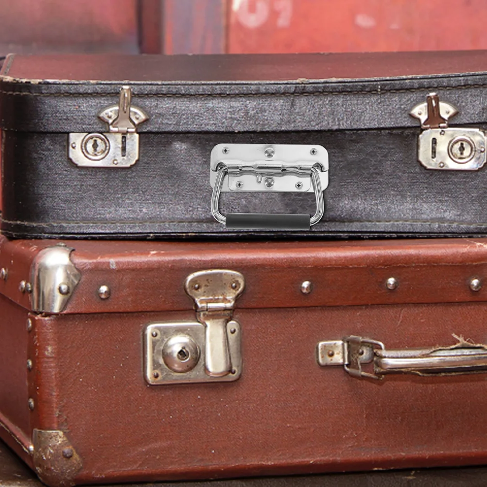 

2Pcs Spring Folding Pull Handle Heavy Duty Iron Industrial Toolbox Case Durable Foldable Grip for Wood Boxes Carrying Handle