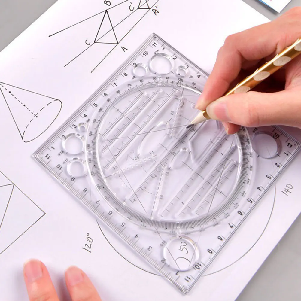 

4pcs Multifunctional Geometric Drawing Ruler Rotatable Plastic Template Ruler For Drafting Students School