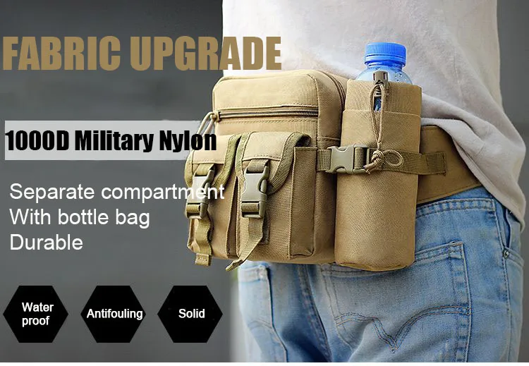 Multifunctional Fishing Waist Pack Waterproof Tactical Waist Bag Military Fanny Pack with Water Bottle Holder Hunting Camping