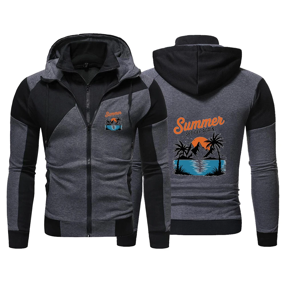 2026 Summer Set Off Again Print New Men's Spring And Autumn Hip Hop Color Matching Zipper Hoodie Comfortable Casual Tops