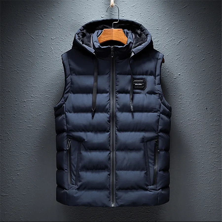 

2024 Winter Men's Vest Sleeveless Hooded Jacket Casual Warm Coat Male Cotton Padded Men Waistcoat Clothing Oversize 6XL