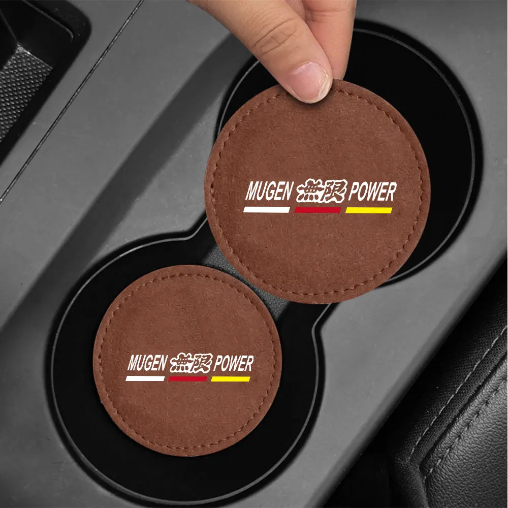 2Pcs Non-slip Car Water Cup Pad Fur Drink Coaster Holder For Honda Mugen Power Civic Accord Odyssey Jazz CRV Spirior Accessories view 4