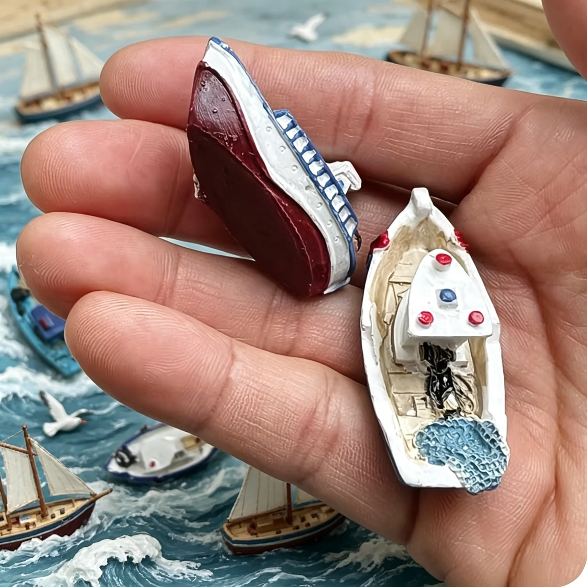 Miniaturas de Barco de Pesca em Resina, Ornamento Náutico para Micro Paisagens, Aquários e Decoração DIY para Casas de Bonecas