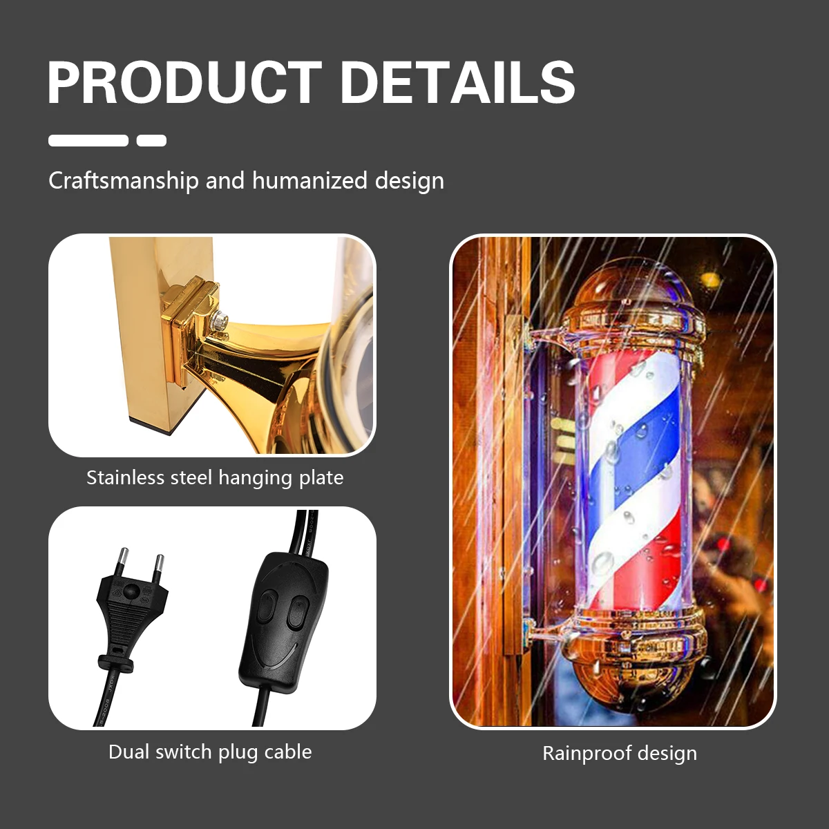 29'' Barber Pole Light Hair Salon Open Sign Rotating LED Strips Barbershop Waterproof Save Energy Wall Mount Light 2023