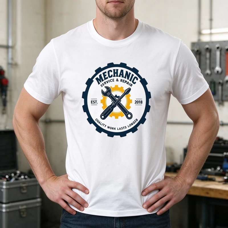 Mechanic Service Repair T-Shirt Wrench Gear Badge Tee Automotive Car Repair Handyman Technician Garage Industrial Workwear Top
