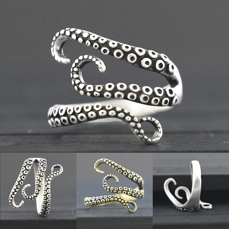 1 Piece Cute Matal Black Crystal Eye Octopus & Sea Animal Couple Rings For Women Anel Wrap Ring Men Jewelry Best Gifts For Girls