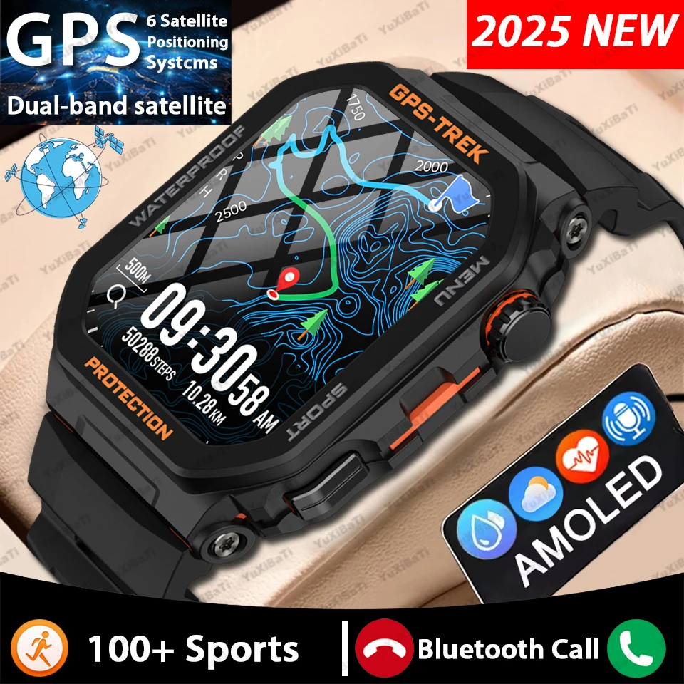

2025 Новые GPS Смарт-часы для мужчин 1,75-дюймовый HD AMOLED-экран Погода Bluetooth Вызов 3ATM Водонепроницаемые спортивные умные часы для Android iOS