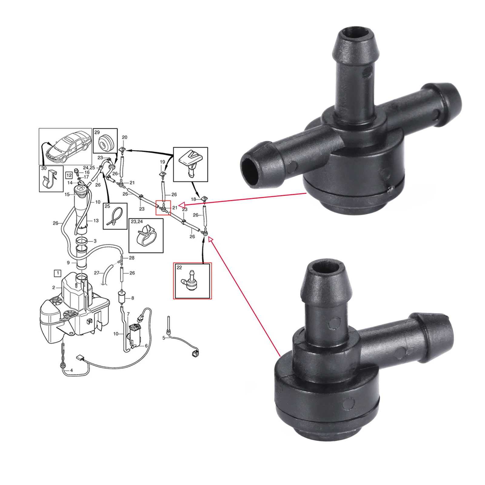 Válvula de retención para limpiaparabrisas, accesorio de 2 vías y 3 vías 31391513 para Volvo C30, C70, S40, S60, S70, S80, V50, V70, XC60, XC70,