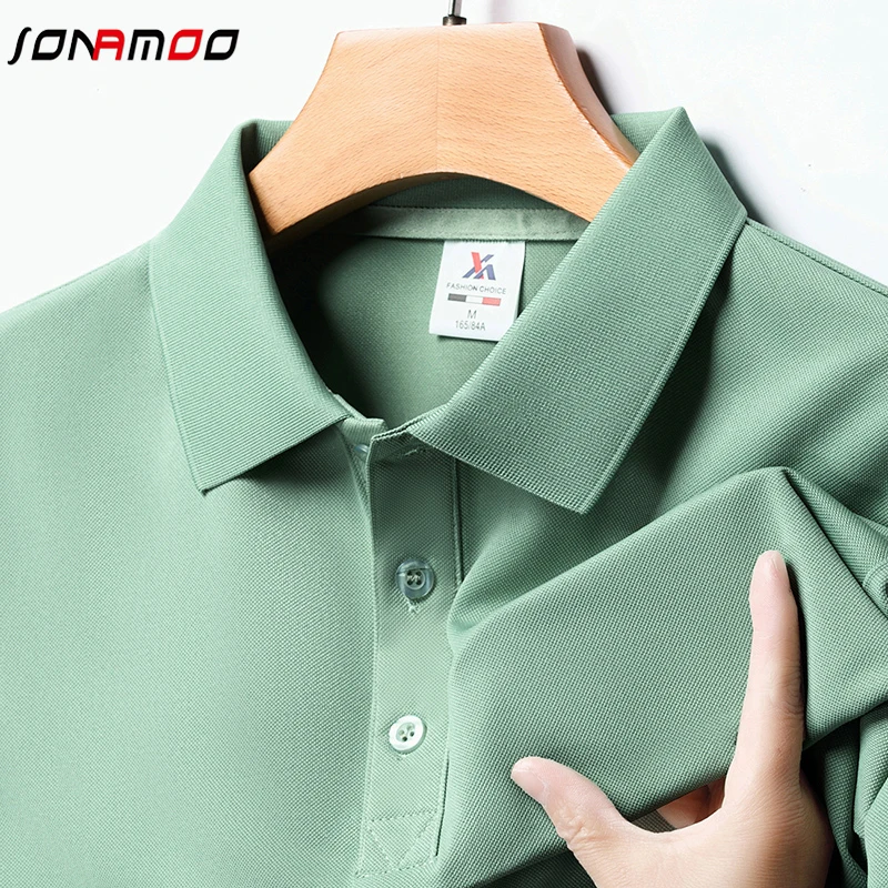 Moda masculina sólida manga curta listrada lapela camisa polo verão respirável confortável topo