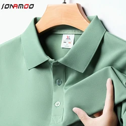 Men's Fashion Solid Short Sleeved Striped Lapel Polo Shirt Summer Breathable Comfortable Top