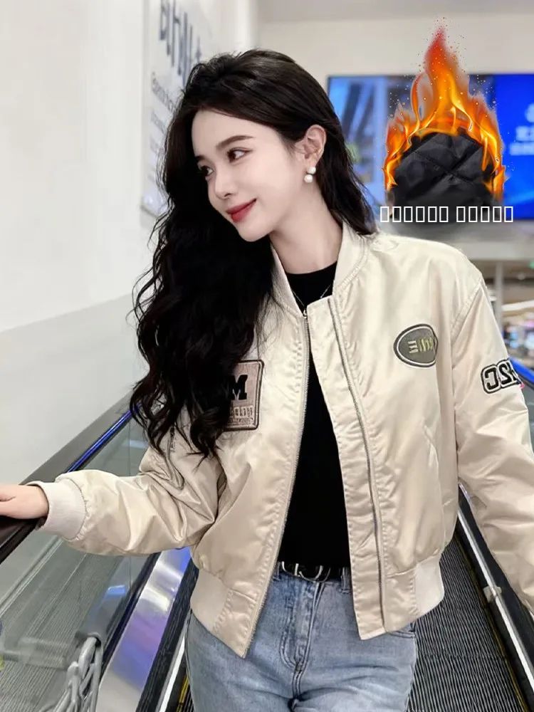 Korean Sle Stand Collar Patch Label Flight Jaet Coat Women Spring Autumn 2026 New Casual Versatile Cotton Thiened Baseb...